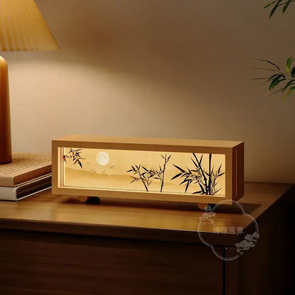 Chinese wind lamp wooden bamboo night light bedroom decor