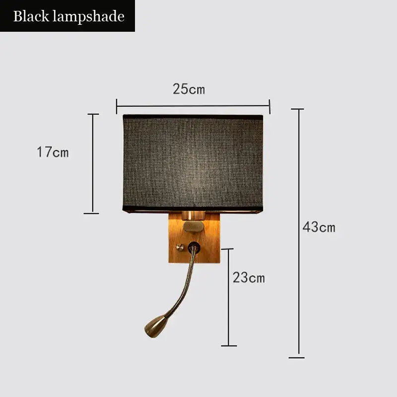Chinese wood led wall lamp with fabric shade and bedroom reading light