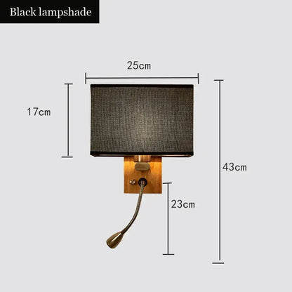 Chinese wood led wall lamp with fabric shade and bedroom reading light