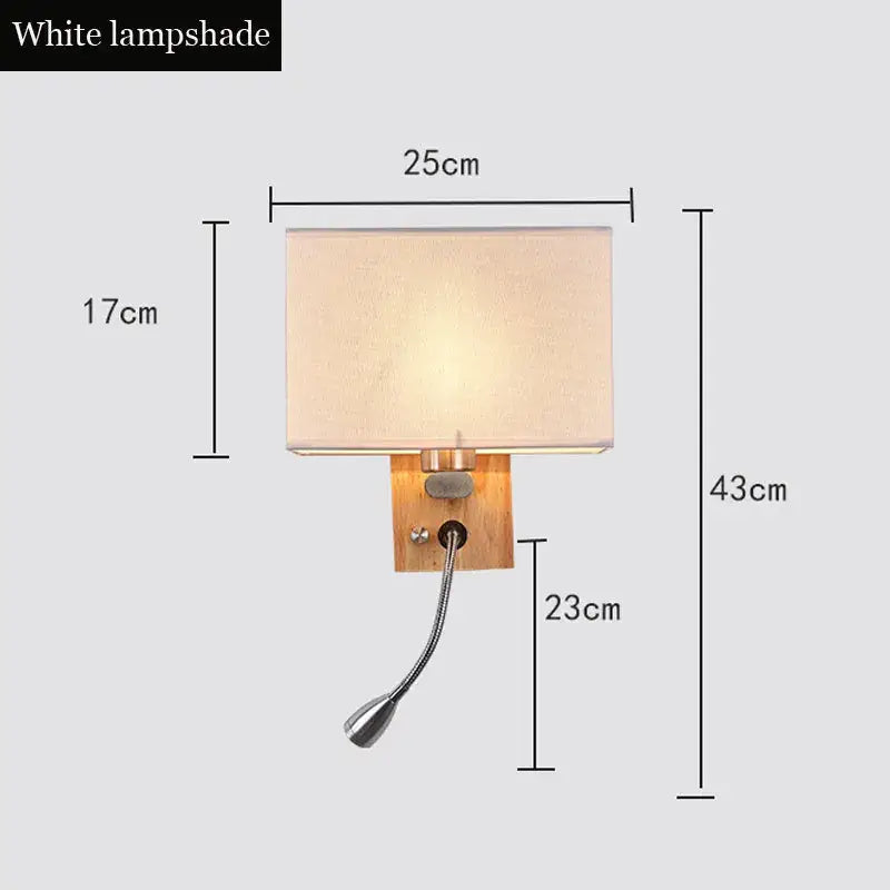 Chinese wood led wall lamp with fabric shade and bedroom reading light