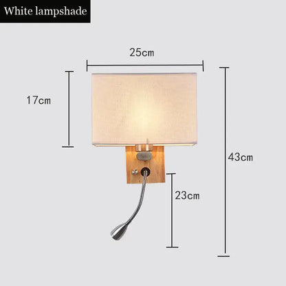 Chinese wood led wall lamp with fabric shade and bedroom reading light