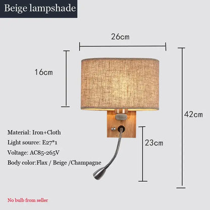 Chinese wood led wall lamp with fabric shade and bedroom reading light
