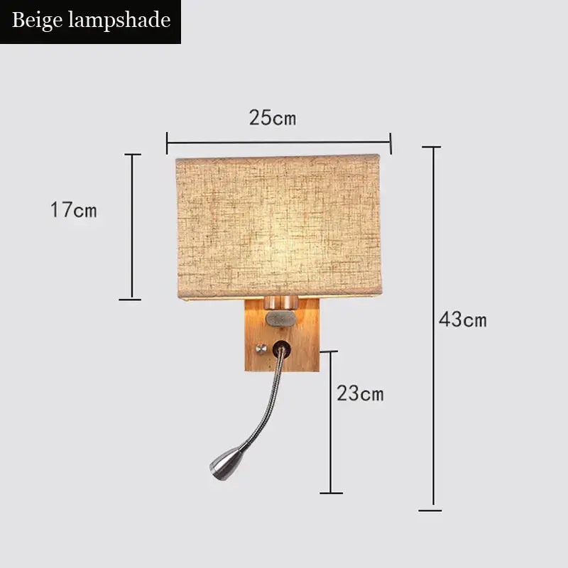 Chinese wood led wall lamp with fabric shade and bedroom reading light
