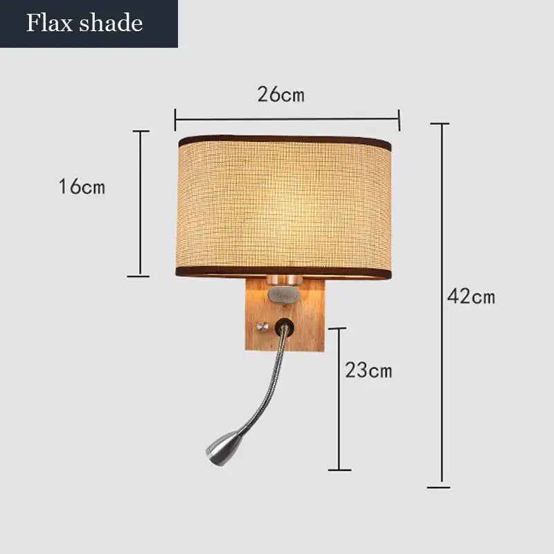 Chinese wood led wall lamp with fabric shade and bedroom reading light