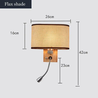 Chinese wood led wall lamp with fabric shade and bedroom reading light
