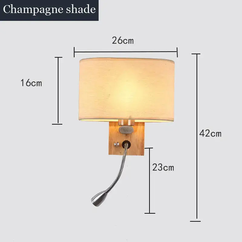Chinese wood led wall lamp with fabric shade and bedroom reading light