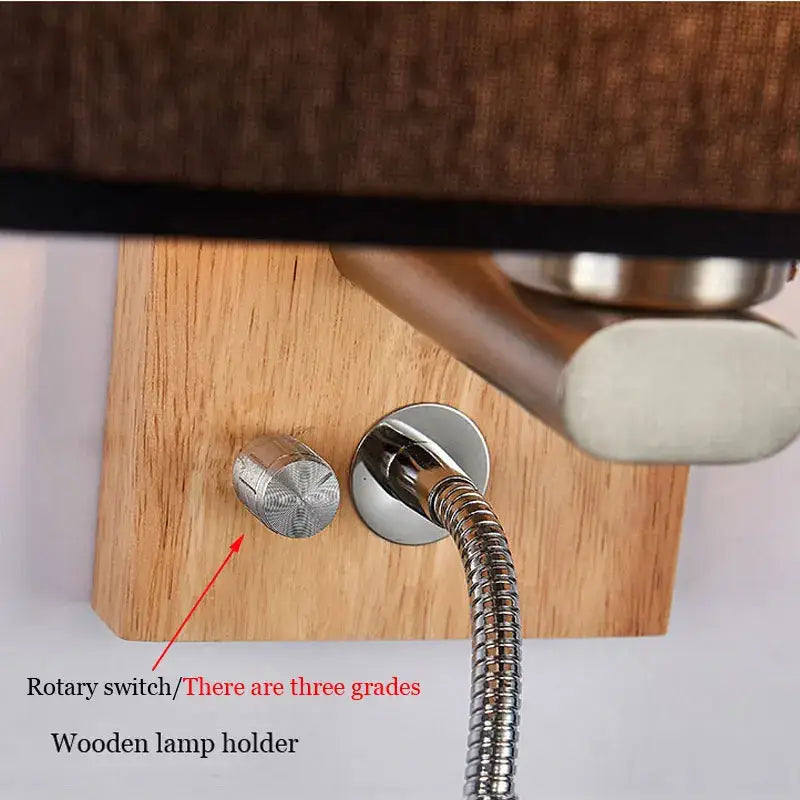 Chinese wood led wall lamp with fabric shade and bedroom reading light