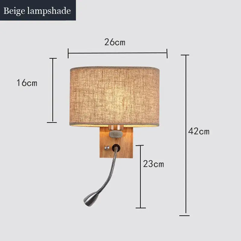 Chinese wood led wall lamp with fabric shade and bedroom reading light