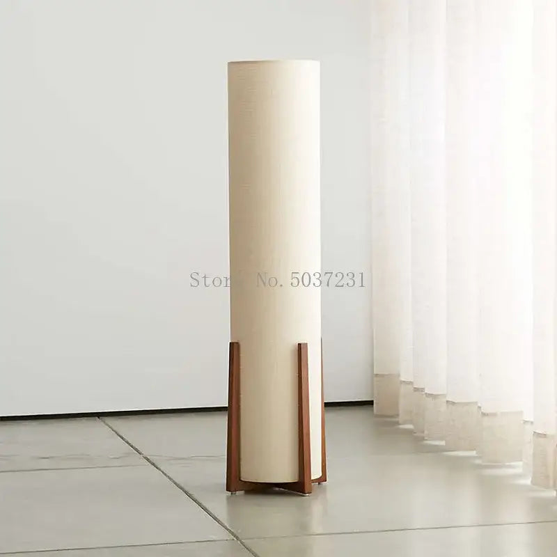 Zen cream cylindrical wooden floor lamp for living room