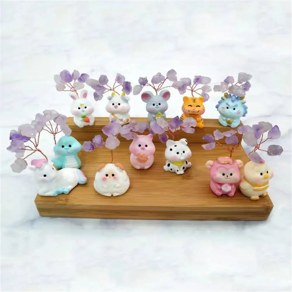 Pastel chinese zodiac amethyst tree figurines bedroom decor