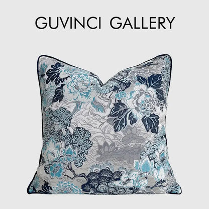 Chinoiserie blue peony floral cushion cover living room decor