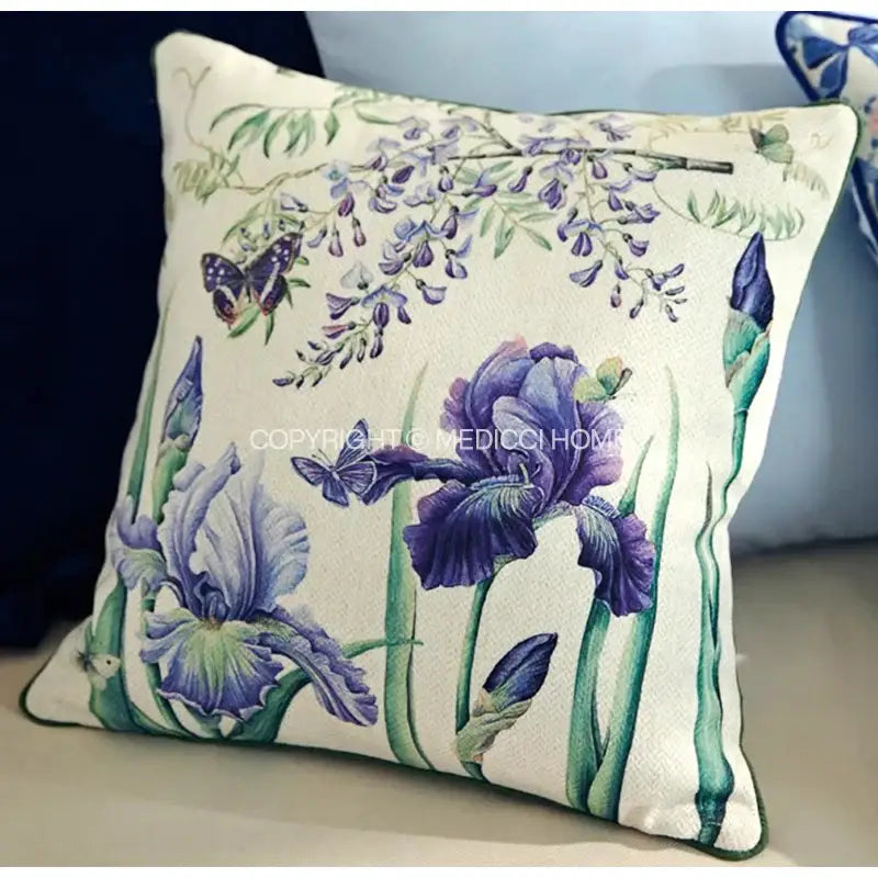 Chinoiserie blue & cream wavy fan pillowcase bedroom lumbar cushion