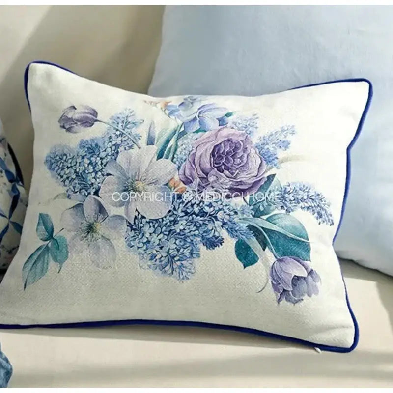 Chinoiserie blue & cream wavy fan pillowcase bedroom lumbar cushion
