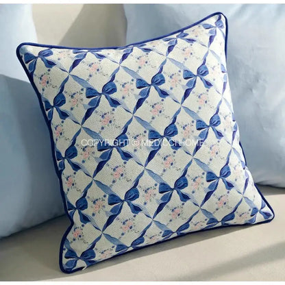 Chinoiserie blue & cream wavy fan pillowcase bedroom lumbar cushion