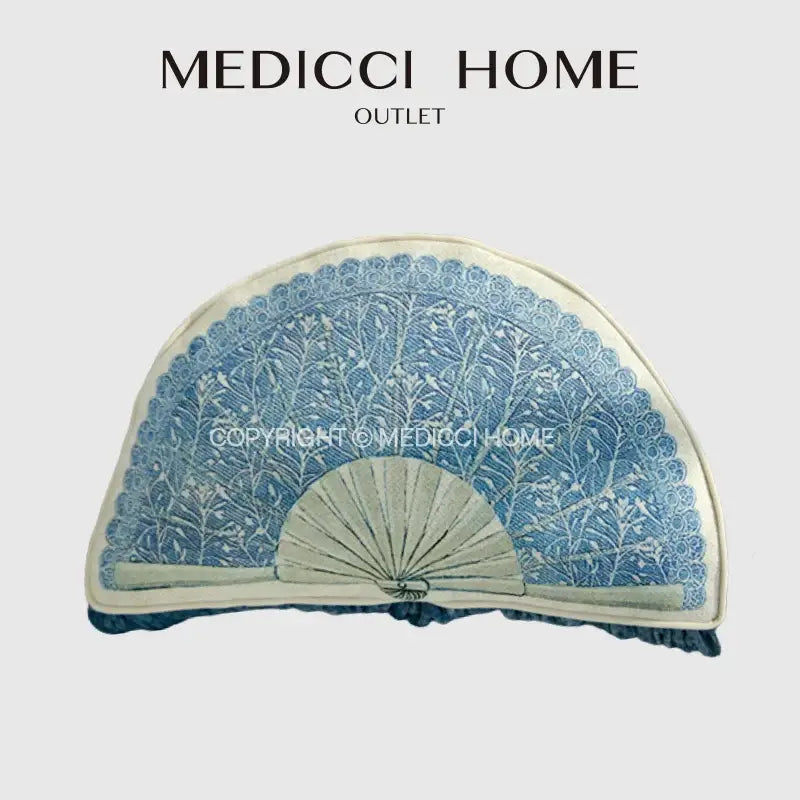 Chinoiserie blue & cream wavy fan pillowcase bedroom lumbar cushion