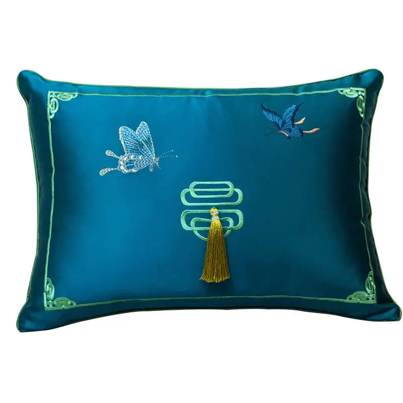 Yellow chinoiserie butterfly embroidered cushion cover living room