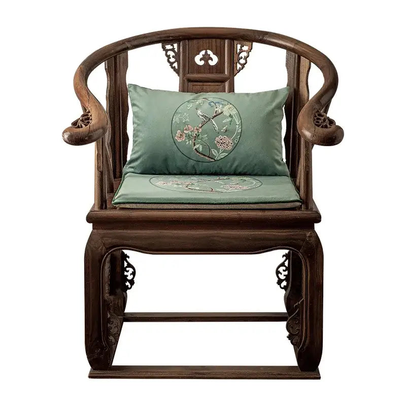 Chinoiserie courtyard bird and flowers print lumbar pillow living room