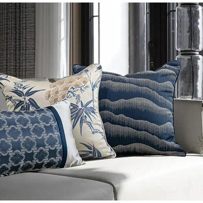 Chinoiserie decor throw pillow cover cream & blue living room
