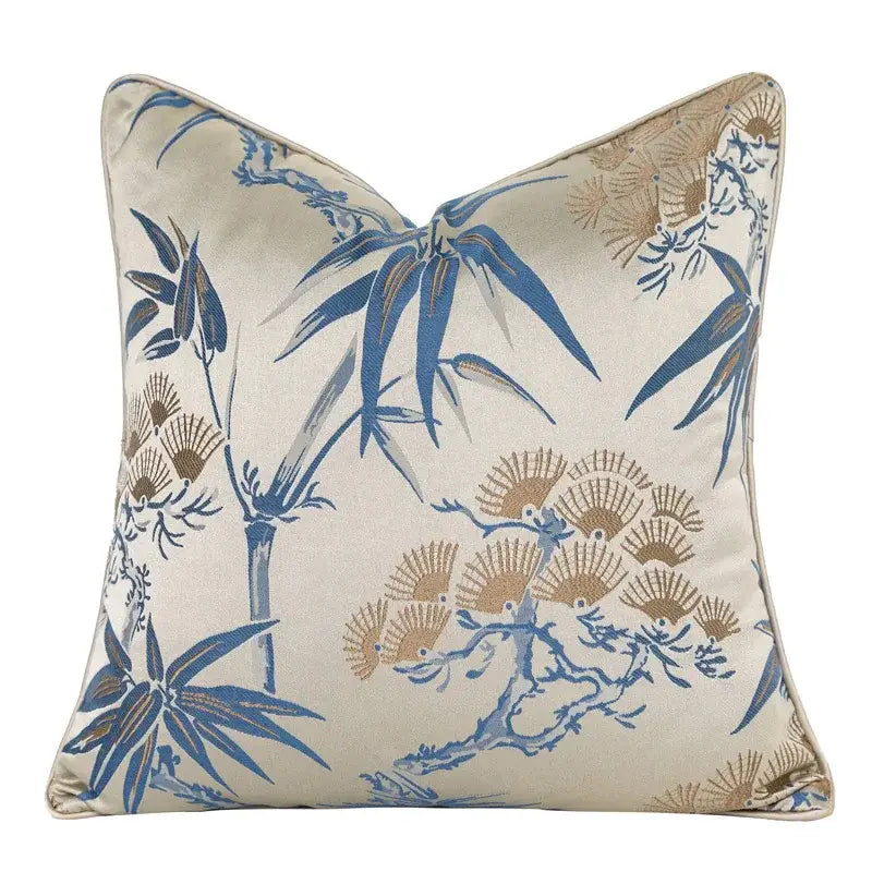 Chinoiserie decor throw pillow cover cream & blue living room