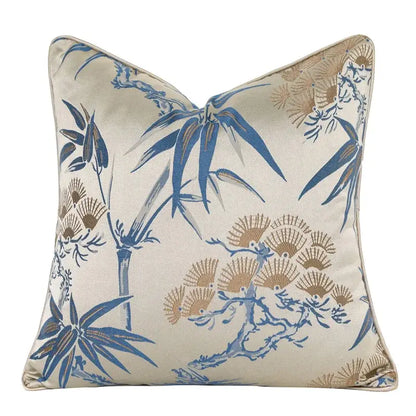 Chinoiserie decor throw pillow cover cream & blue living room