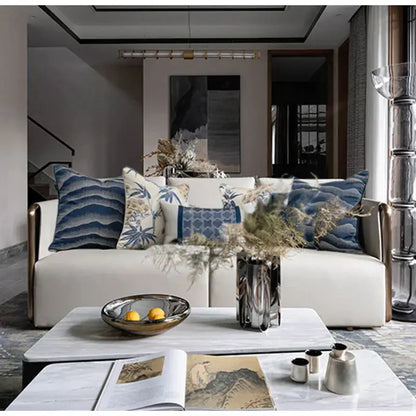 Chinoiserie decor throw pillow cover cream & blue living room