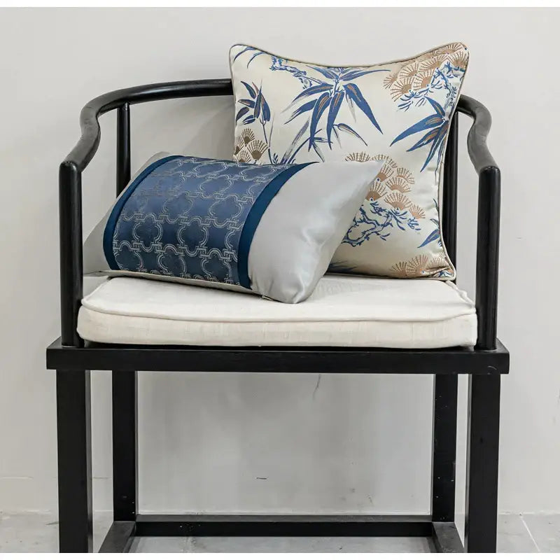 Chinoiserie decor throw pillow cover cream & blue living room