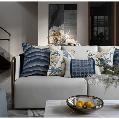 Chinoiserie decor throw pillow cover cream & blue living room