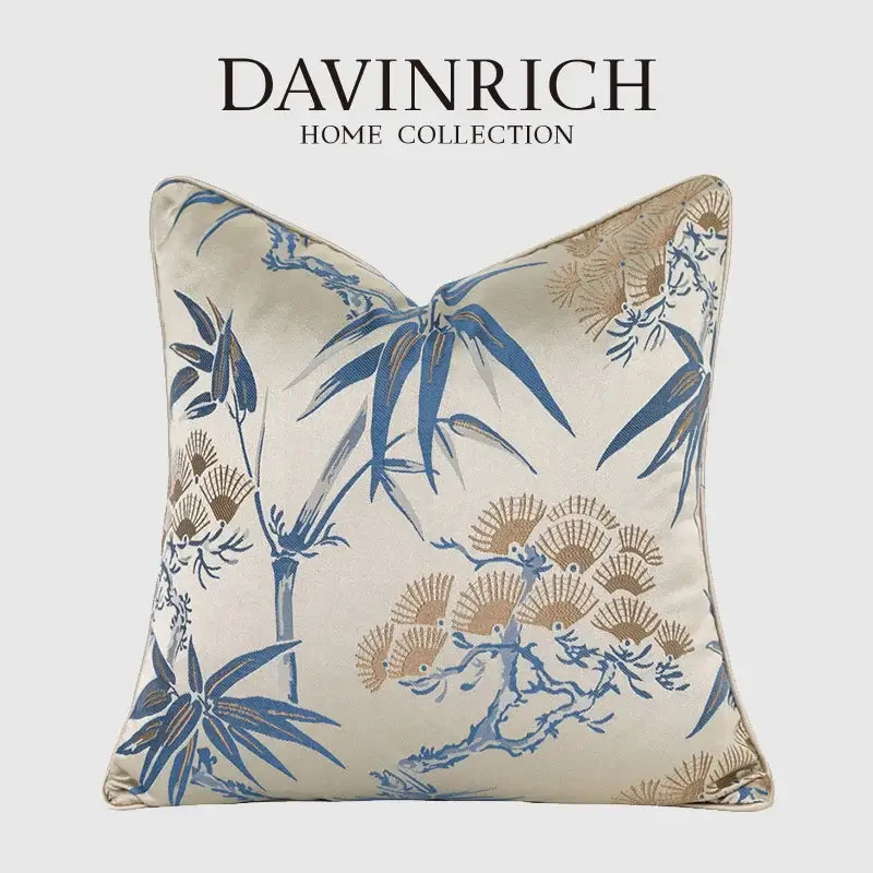 Chinoiserie decor throw pillow cover cream & blue living room