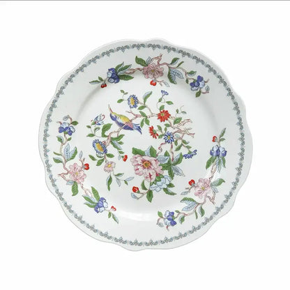 Chinoiserie floral birds white porcelain dinner plate – dining room