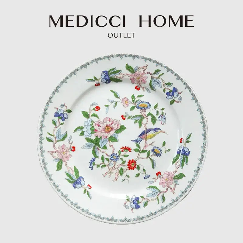 Chinoiserie floral birds white porcelain dinner plate – dining room