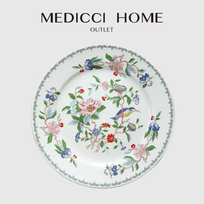 Chinoiserie floral birds white porcelain dinner plate – dining room