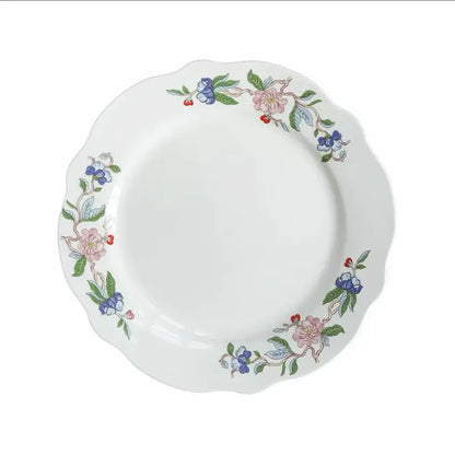 Chinoiserie floral birds white porcelain dinner plate – dining room