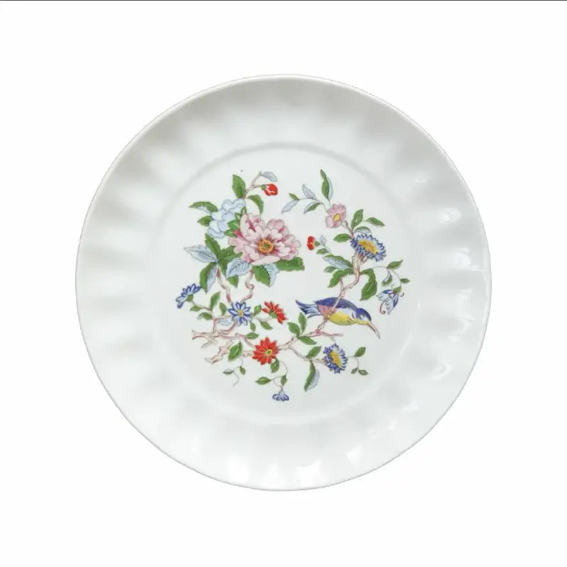 Chinoiserie floral birds white porcelain dinner plate – dining room