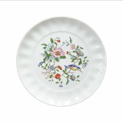 Chinoiserie floral birds white porcelain dinner plate – dining room