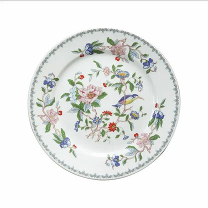 Chinoiserie floral birds white porcelain dinner plate – dining room