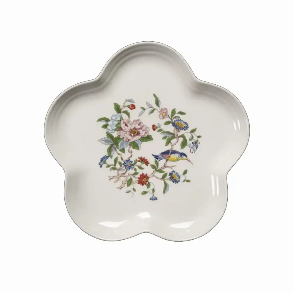 Chinoiserie floral birds white porcelain dinner plate – dining room