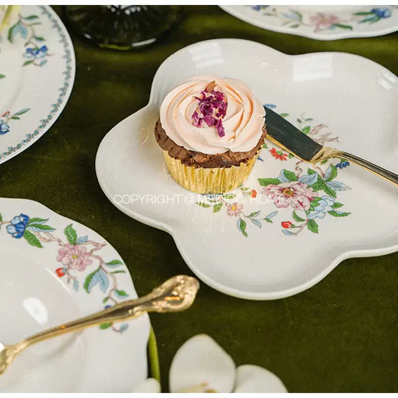 Chinoiserie floral birds white porcelain dinner plate – dining room