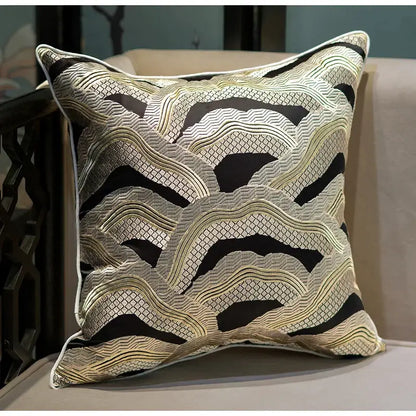 Chinoiserie golden embroidered cushion cover black & beige living room