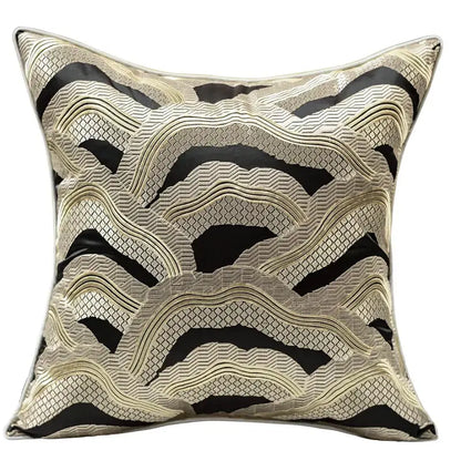 Chinoiserie golden embroidered cushion cover black & beige living room