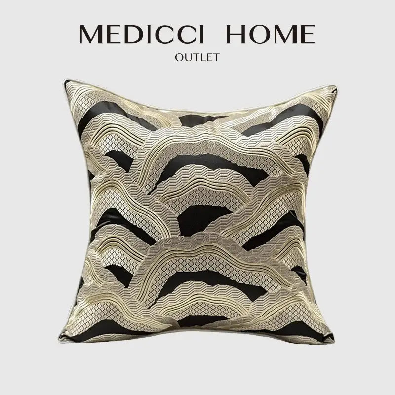 Chinoiserie golden embroidered cushion cover black & beige living room