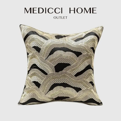 Chinoiserie golden embroidered cushion cover black & beige living room