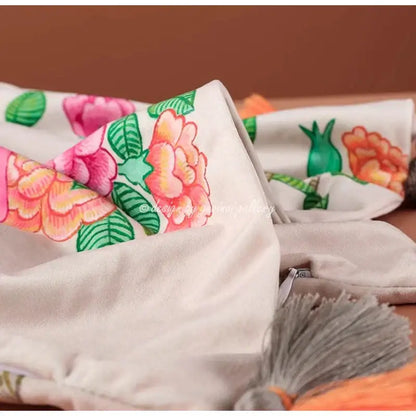 Pink chinoiserie monkey umbrella peonies pillowcase bedroom decor