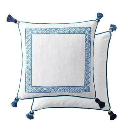 Chinoiserie blue & white floral lumbar pillow case bedroom tassels
