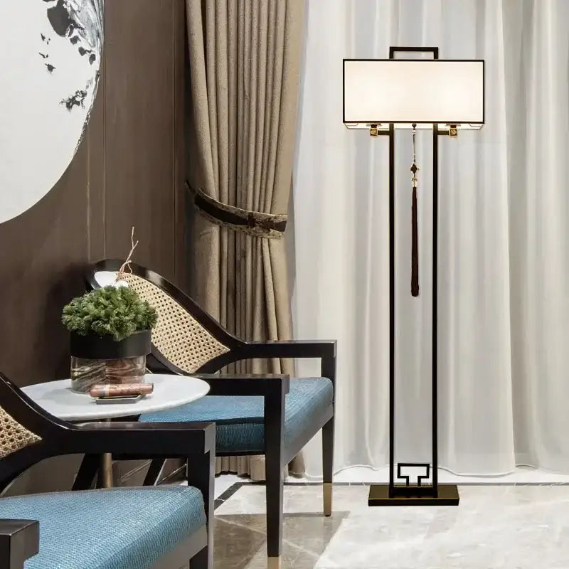 Chinoiserie style black and gold floor lamp for living room