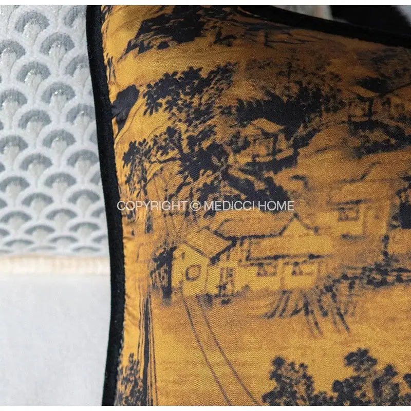 chinoiserie sunset gold accent cushion cover living room