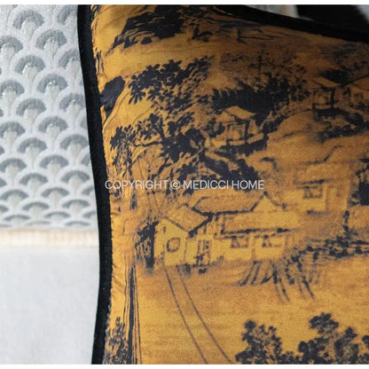 chinoiserie sunset gold accent cushion cover living room