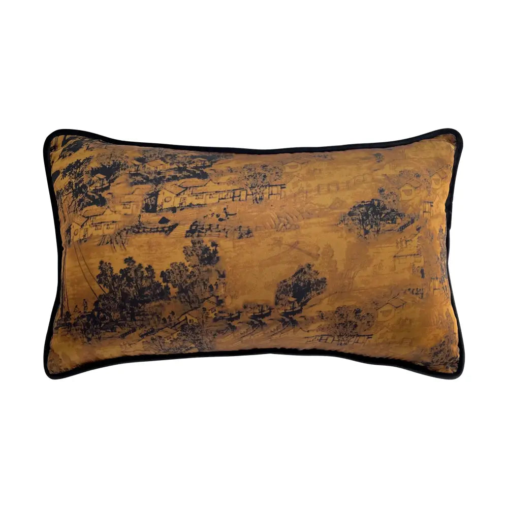 chinoiserie sunset gold accent cushion cover living room