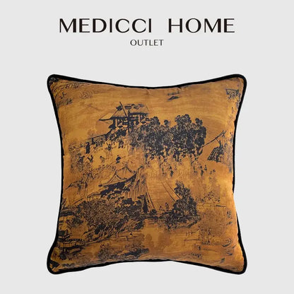 chinoiserie sunset gold accent cushion cover living room