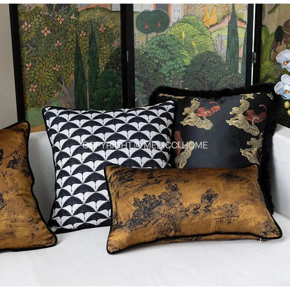 chinoiserie sunset gold accent cushion cover living room