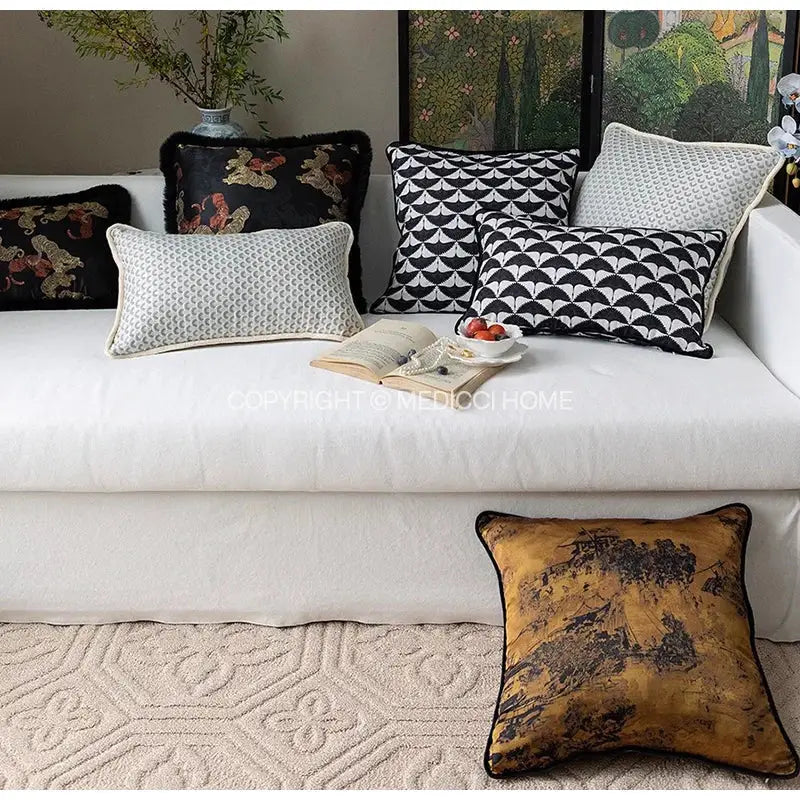 chinoiserie sunset gold accent cushion cover living room